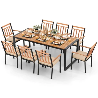 Costway 9 Pieces Patio Dining Set With Soft Cushions And 1.9" Umbrella Hole For Garden 3 Costway 9 Pieces Patio Dining Set With Soft Cushions And 1.9" Umbrella Hole For Garden