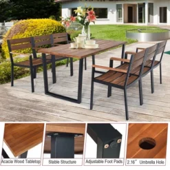 Costway 7PCS Patented Patio Dining Chair Table Set Acacia Wood Backyard W/Umbrella Hole -Costway GUEST 5e13f646 d59a 47ca 9289 155f11ee7b15