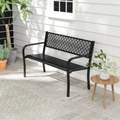 Costway 50" Outdoor Garden Bench With Geometric Lattice Backrest Armrests And Slatted Seat Black/Gray 16 Costway 50" Outdoor Garden Bench With Geometric Lattice Backrest Armrests And Slatted Seat Black/Gray -Costway GUEST 5e7773cf dcf2 4053 bff8 80509951205a