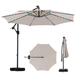 Costway 10 FT Solar Offset Hanging Umbrella With 96 Solar Multi-colored Flowing LED Lights Beige/Coffee/Gray/Navy/Red/Turquoise -Costway GUEST 5e9f0895 76c1 4ef2 a281 ed4e8dbc662d
