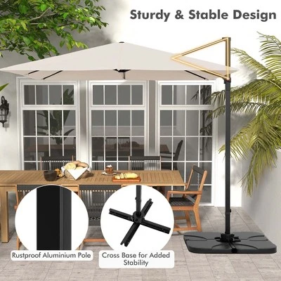 Costway Patio 9.5FT Square Cantilever Offset Hanging Umbrella 2-Tier 360° Outdoor Beige/ Coffee/Navy 8 Costway Patio 9.5FT Square Cantilever Offset Hanging Umbrella 2-Tier 360° Outdoor Beige/ Coffee/Navy - Image 6