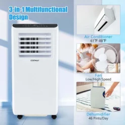 Costway 8000 BTU Portable Air Conditioner 3 -in-1 Air Cooler Dehumidifier Fan 24H Timer 5000 BTU(8000BTU ASHRAE)