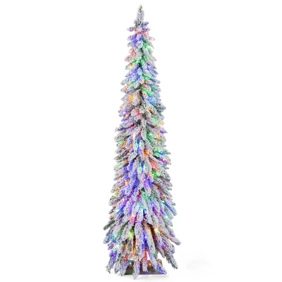 Costway 4 FT/5FT/6FT Pre-Lit Slim Christmas Tree Flocked Xmas Decoration 11 Modes 100 LED Lights 14 Costway 4 FT/5FT/6FT Pre-Lit Slim Christmas Tree Flocked Xmas Decoration 11 Modes 100 LED Lights - Image 12