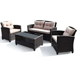 Costway 4PCS Outdoor Rattan Furniture Set Cushioned Sofa Armrest Table -Costway GUEST 5f1600d0 8475 4d55 a802 bd3c347b5ae4