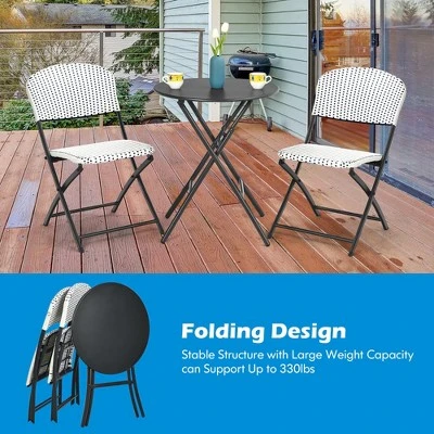 Costway 3PCS Patio Rattan Bistro Set Folding Table Chairs Garden Deck 11 Costway 3PCS Patio Rattan Bistro Set Folding Table Chairs Garden Deck - Image 9