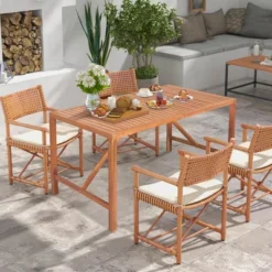 Costway Patio Rectangular Acacia Wood Dining Table 4-6 Person Outdoor 2'' Umbrella Hole -Costway GUEST 5f5a1dbd cd52 419e bdde 9fd97eda17da