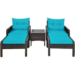 Costway 5 PCS Patio Rattan Furniture Set Sofa Ottoman Table Cushioned Turquoise 19 Costway 5 PCS Patio Rattan Furniture Set Sofa Ottoman Table Cushioned Turquoise -Costway GUEST 5f6f7165 ba95 4765 8da6 83df27eff255