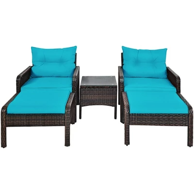 Costway 5 PCS Patio Rattan Furniture Set Sofa Ottoman Table Cushioned Turquoise 11 Costway 5 PCS Patio Rattan Furniture Set Sofa Ottoman Table Cushioned Turquoise - Image 9