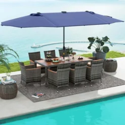 Costway 11 PCS Patio Dining Set With 15 Ft Double-Sided Patio Umbrella 8 Armchairs Blue/Beige/Orange/Wine -Costway GUEST 5fa4adea 407a 485d a373 dea0b7f10237