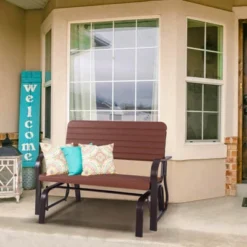 Costway Outdoor Patio Swing Porch Rocker Glider Bench Loveseat Garden Seat Steel New Borwn/Green -Costway GUEST 5fc30acd 90a6 450a b184 df4cf797860b