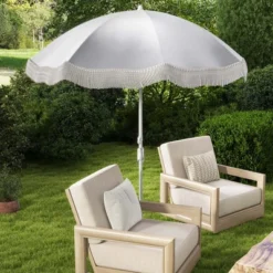 Costway 6.5 FT Outdoor Fringe Patio Umbrella With Carrying Bag Push Button Tilt For Garden White/Navy/Green -Costway GUEST 5fca0461 1bcc 45b5 ab0d ffe551fd4cd4