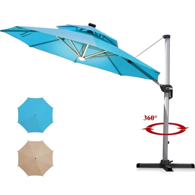 Costway 10ft Solar LED Patio Umbrella 360Degree Rotation W/USB Turquoise 3 Costway 10ft Solar LED Patio Umbrella 360Degree Rotation W/USB Turquoise