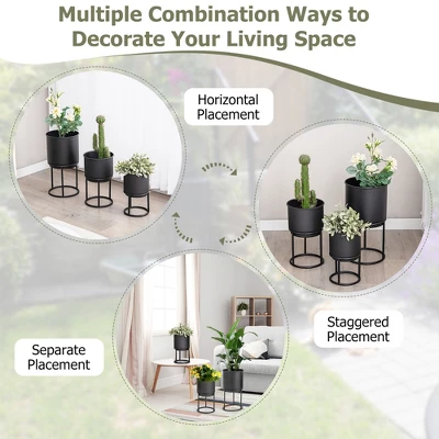 Costway 3 Metal Planter Pot Stand Modern Decorative Flowerpots Set With Drainage Holes 9 Costway 3 Metal Planter Pot Stand Modern Decorative Flowerpots Set With Drainage Holes - Image 7
