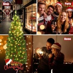 Costway 4.5Ft6.5Ft7.5Ft Pre-lit Hinged Pencil Christmas Tree W/Pine Cones Red Berries & 150250350 Lights -Costway GUEST 6054d82d f1d0 4277 9e9b 859505cb55b8