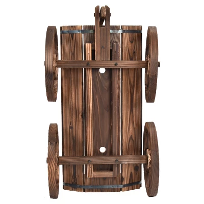 Costway Wood Wagon Flower Planter Pot Stand Garden W/Wheels 8 Costway Wood Wagon Flower Planter Pot Stand Garden W/Wheels - Image 6