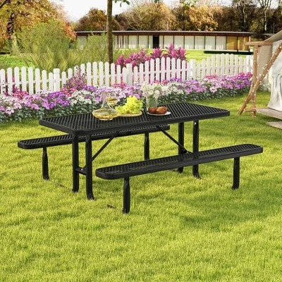 Costway 72" Coated Steel Camping Table With Seats Outdoor Picnic Table & Bench Set For 8 Black 4 Costway 72" Coated Steel Camping Table With Seats Outdoor Picnic Table & Bench Set For 8 Black - Image 2