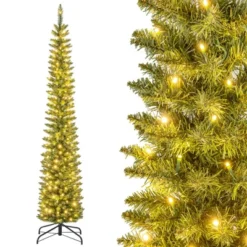 Costway 5/6/7/99 FT Pre-Lit Pencil Christmas Tree With 400 LED Lights & 699 Branch Tips Party -Costway GUEST 608a0930 fecd 492d 9e06 800452296177
