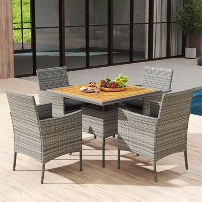 Costway 5 Pieces PE Wicker Patio Dining Set With Cushions And 1.97" Umbrella Hole 5 Costway 5 Pieces PE Wicker Patio Dining Set With Cushions And 1.97" Umbrella Hole - Image 3