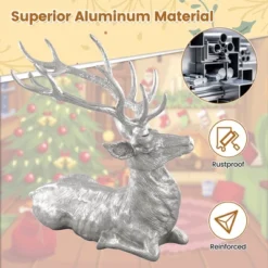 Costway Sitting Reindeer Statue Christmas Decor Statue Aluminum 17.5" X 15" X 17.5" -Costway GUEST 60b36ec5 f695 4e3b b40a 897093f35764