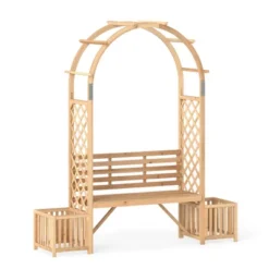 Costway Garden Bench Arbor Arch With Love Seat 2 Trellises & Planting Box To Grow Grapes -Costway GUEST 6100472b 11b2 4114 8269 93802aa1ecdd