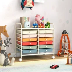 Costway 12 Drawers Rolling Cart Storage Scrapbook Paper Studio Organizer Bins Macaron