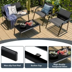 Costway 4 PCS Patio Furniture Set Loveseat Sofas Armrest Glass Table Deck -Costway GUEST 61159775 5b14 493a b9e4 531d58ca9386