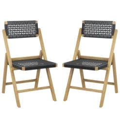 Costway 2/4 Piece Patio Folding Chairs With Woven Rope Seat & High Back Indonesia Teak Wood For Porch Natural&Black -Costway GUEST 613b4213 33de 4e99 9aed 8929b708df4b
