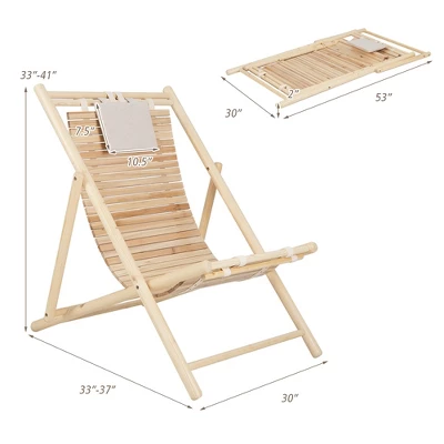 Costway Patio Outdoor Adjustable Folding Wood Sling Chair Reclining Lounge Assembly Free 4 Costway Patio Outdoor Adjustable Folding Wood Sling Chair Reclining Lounge Assembly Free - Image 2
