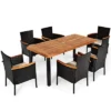 Costway 7PCS Patio Rattan Dining Set Chair Cushion Acacia Wood W/Umbrella Hole -Costway GUEST 61eb9567 ff0f 4730 95d0 11ffaa467faa