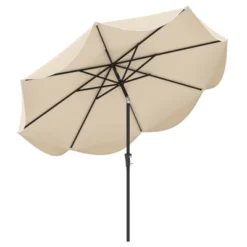 Costway 9 FT Patio Umbrella 2-Tier Market Table Umbrella With Crank Handle & 8 Ribs Beige/Navy -Costway GUEST 622f824f e8ad 47db af1f 910f420fbd29