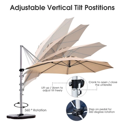 Costway 11' Patio Cantilever Offset Umbrella 360 Degrees Rotation Aluminum Tilt Base 7 Costway 11' Patio Cantilever Offset Umbrella 360 Degrees Rotation Aluminum Tilt Base - Image 5