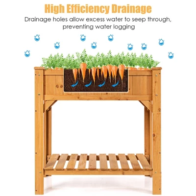 Costway 8 Grids Raised Garden Bed Elevated Planter Box Kit Wood W/Liner & Shelf 7 Costway 8 Grids Raised Garden Bed Elevated Planter Box Kit Wood W/Liner & Shelf - Image 5