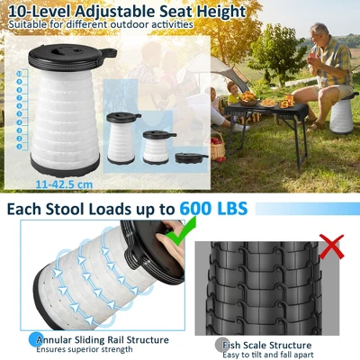 Costway 3-Piece Folding Table Stool Set With A Camping Table & 2 Retractable LED Stools 9 Costway 3-Piece Folding Table Stool Set With A Camping Table & 2 Retractable LED Stools - Image 7