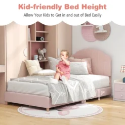 Honeyjoy Kids Twin Platform Bed Frame Upholstered Twin Size Bed With Wooden Slats Support -Costway GUEST 62b22e46 1422 4717 a845 48a1c7d5a744
