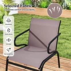 Costway Patio Chairs Set Of 2/4/6 With Breathable Fabric & Metal Frame Armrests For Poolside Brown/Gay -Costway GUEST 62edf3f3 4205 475b b79c 276cac397057
