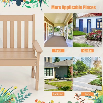 Costway Garden Bench All-Weather HDPE 2-Person Outdoor Bench For Front Porch Backyard Black/White/Gray/Beige 9 Costway Garden Bench All-Weather HDPE 2-Person Outdoor Bench For Front Porch Backyard Black/White/Gray/Beige - Image 7