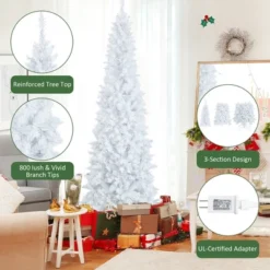 Costway 7FT Pre-Lit Hinged Pencil Christmas Tree White W/ 300 LED Lights & 8 Flash Modes 16 Costway 7FT Pre-Lit Hinged Pencil Christmas Tree White W/ 300 LED Lights & 8 Flash Modes -Costway GUEST 6343e079 8158 4de0 93d7 b08396288bb0