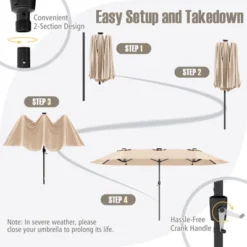 Costway 15.5 FT Extra-Large Patio Umbrella With LED Solar Lights & 12 Heavy-Duty Ribs Beige/Orange/Brown/Gray/Navy/Red -Costway GUEST 63451b5d 58da 404d ad85 40a38b20e442