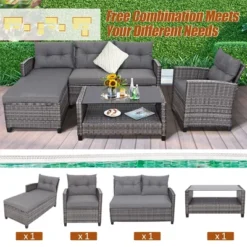 Costway 4PCS Patio Rattan Furniture Set Cushioned Loveseat Table Shelf Gray 13 Costway 4PCS Patio Rattan Furniture Set Cushioned Loveseat Table Shelf Gray -Costway GUEST 6366fd7d 53c1 4287 9f2a 77f62076d1e7