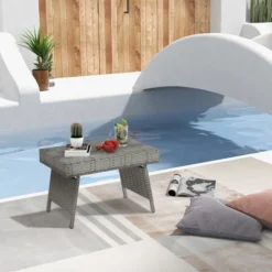 Costway Patio Folding Rattan Wicker Side Table End Coffee Table Portable Garden Mix Grey 19 Costway Patio Folding Rattan Wicker Side Table End Coffee Table Portable Garden Mix Grey -Costway GUEST 6381aac1 0574 4bf2 84bc 0d809b5f9bb7