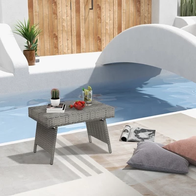 Costway Patio Folding Rattan Wicker Side Table End Coffee Table Portable Garden Mix Grey 11 Costway Patio Folding Rattan Wicker Side Table End Coffee Table Portable Garden Mix Grey - Image 9