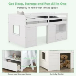Costway Twin Size Low Loft Bed With Storage Drawer Activity Center Solid Wood Bed Frame -Costway GUEST 641cc655 85eb 413b 852e 527584b15ab3