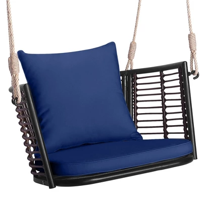 Costway Patio Hanging Rattan Basket Chair Swing Hammock Chair With Seat Cushion Navy/Grey/Beige 13 Costway Patio Hanging Rattan Basket Chair Swing Hammock Chair With Seat Cushion Navy/Grey/Beige - Image 11