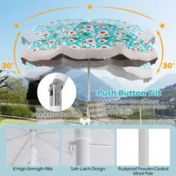 Costway 6.5 FT Outdoor Fringe Patio Umbrella With Carrying Bag Push Button Tilt For Garden White/Navy/Green -Costway GUEST 6534aa80 ae26 42b3 9e08 cfa8d703038a