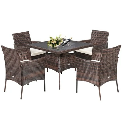Costway 5PCS Patio Rattan Dining Furniture Set Armrest Sofa Chair Glass Table 4 Costway 5PCS Patio Rattan Dining Furniture Set Armrest Sofa Chair Glass Table - Image 2