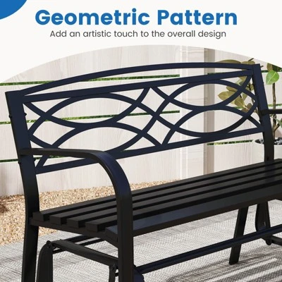 Costway 2-Person Outdoor Glider Bench With Metal Frame Armrests Geometric Backrest 8 Costway 2-Person Outdoor Glider Bench With Metal Frame Armrests Geometric Backrest - Image 6