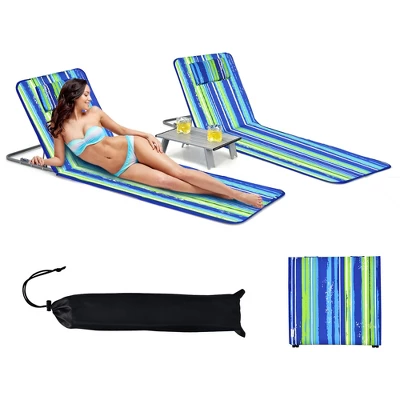 Costway 3-Piece Beach Lounge Chair Mat Set 2 Adjustable Lounge Chairs With Table BlueStripe 4 Costway 3-Piece Beach Lounge Chair Mat Set 2 Adjustable Lounge Chairs With Table BlueStripe - Image 2