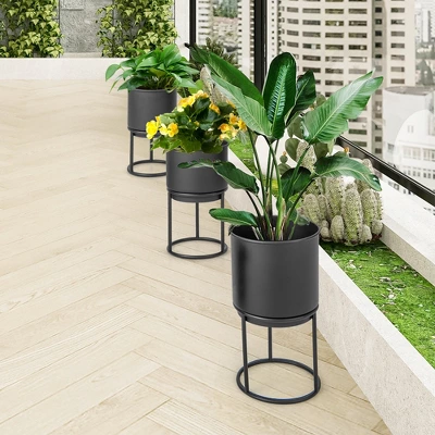 Costway 3 Metal Planter Pot Stand Modern Decorative Flowerpots Set With Drainage Holes 5 Costway 3 Metal Planter Pot Stand Modern Decorative Flowerpots Set With Drainage Holes - Image 3