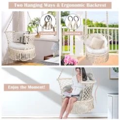 Costway Hanging Hammock Chair Macrame Swing Hand Woven Cotton Backrest -Costway GUEST 659c370c 99bc 4596 92f1 f7c4f9d864bd