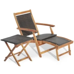 Costway 2PCS Patio Rattan Folding Lounge Chair Table Acacia Wood W/Retractable Footrest -Costway GUEST 660e43da c321 4239 8183 234cf75c02c4